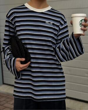 Baum und Pferdgarten | Jeevana Tee in Blue Black Stripes Long Sleeve Tee M